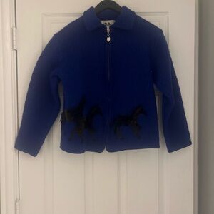 Lisa International Royal Blue wool Jacket with Horse Motif